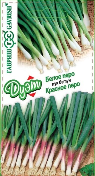 Лук батун Белое перо на зелень (0,5гр.)+ Зеленое перо (0,5гр) (цвет.пакет)  -  Гавриш